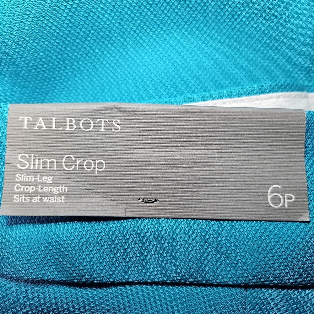Talbots Cotton Pique Slim Crop Pants 6P Island Turquoise NWT Textured Comfort - Picture 2 of 10
